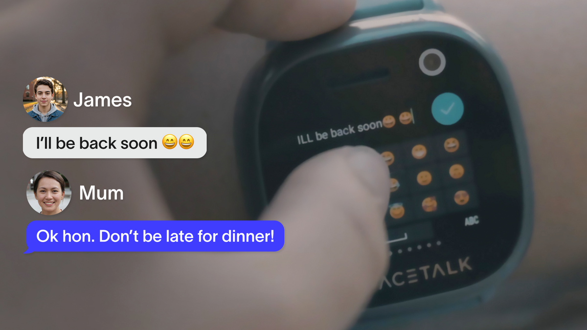 Kid messaging family from a Spacetalk Watch instead of an open messaging app