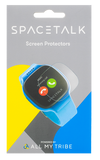 A product box depicting a clear screen protector being applied onto a Spacetalk Kids watch